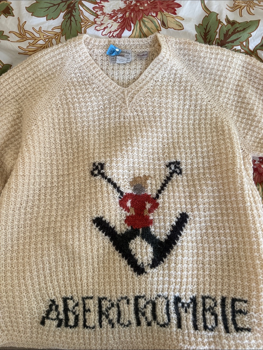 Vintage 90s Abercrombie Cream Ski Motif Knit Sweater - L